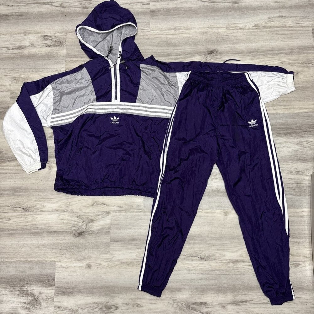 Vintage Adidas Trefoil Track Suit Jacket 70s 80s Purple Gray Size M XL Parachute